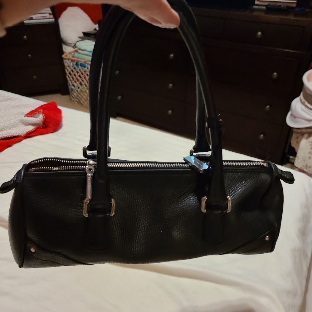 Black grained leather Burberry Tootsie roll bag